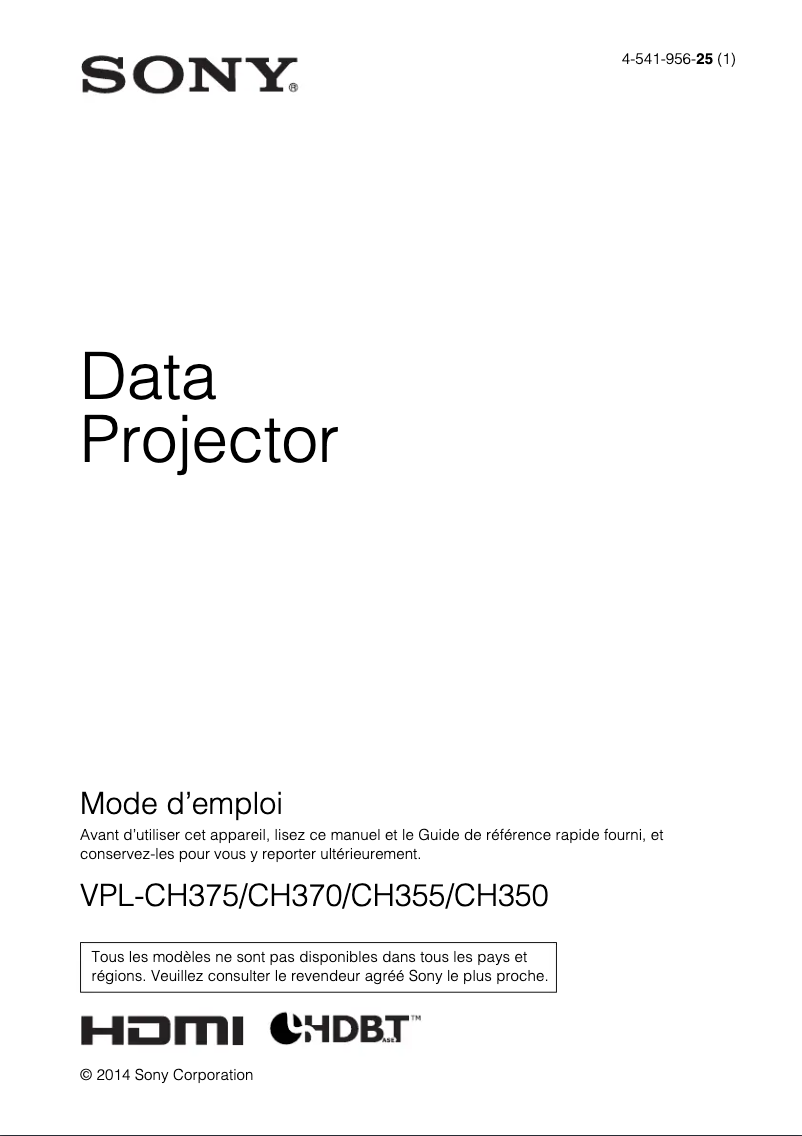 First page image of the manual for VPL-CH370