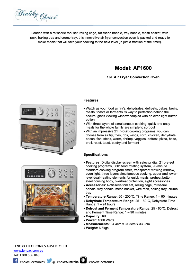 First page image of the manual for AF1600