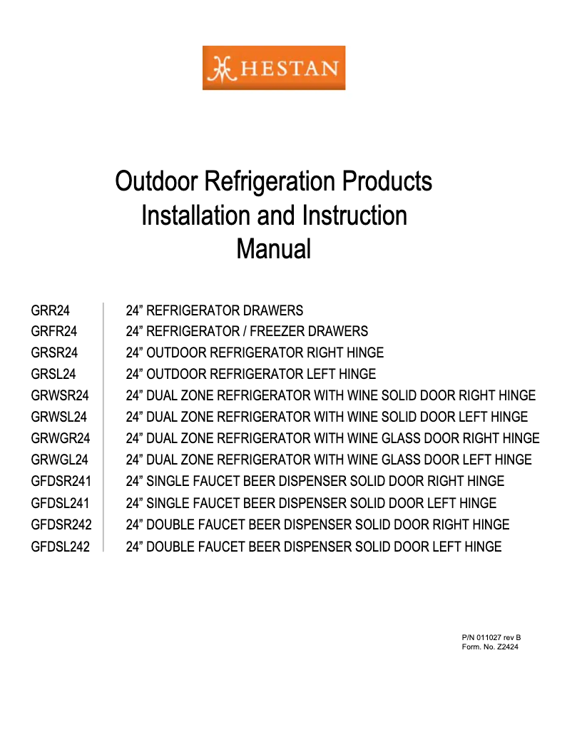 First page image of the manual for GRFR24