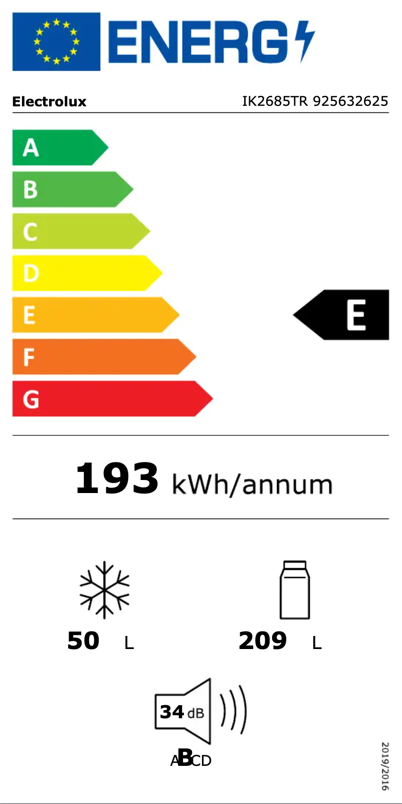 Page 1 of the manual Energy Label Electrolux IK2685TR