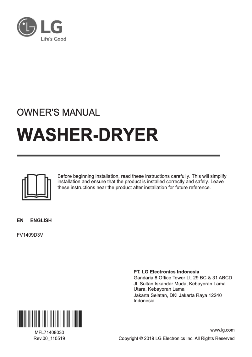 First page image of the manual for FV1409D3V