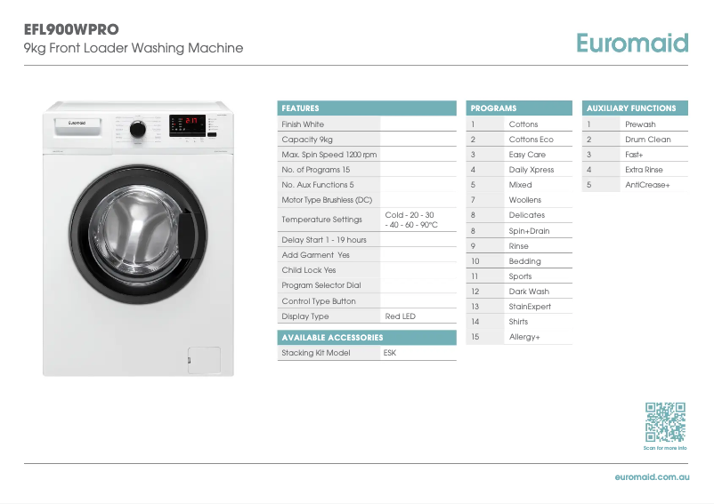 First page image of the manual for EFL900WPRO