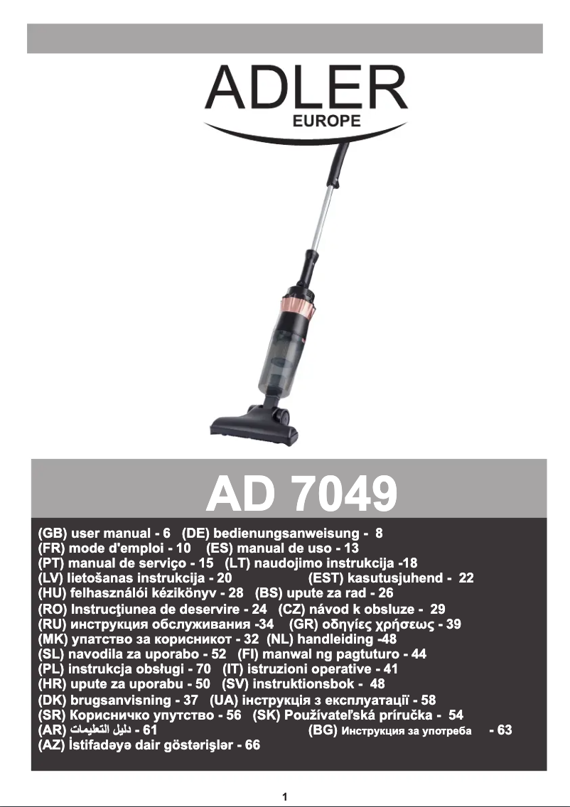 First page image of the manual for AD 7049