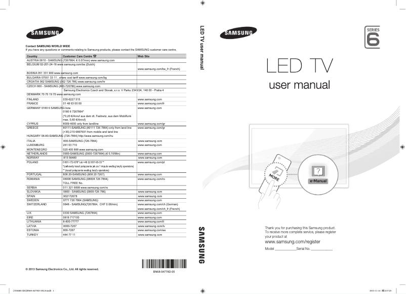 First page image of the manual for UE55F6400AW