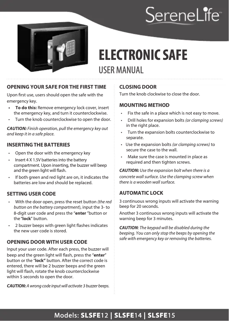 Page 1 de la notice Manuel utilisateur SereneLife AZSLSFE12