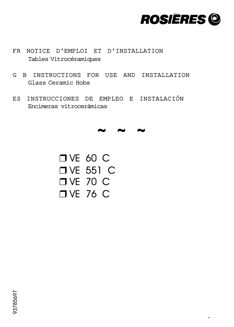 First page image of the manual for VE 60 CIN