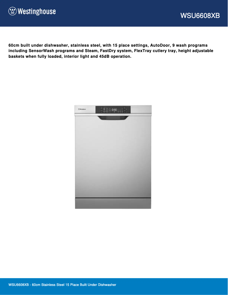 Page 1 de la notice Fiche technique Westinghouse WSU6608XB