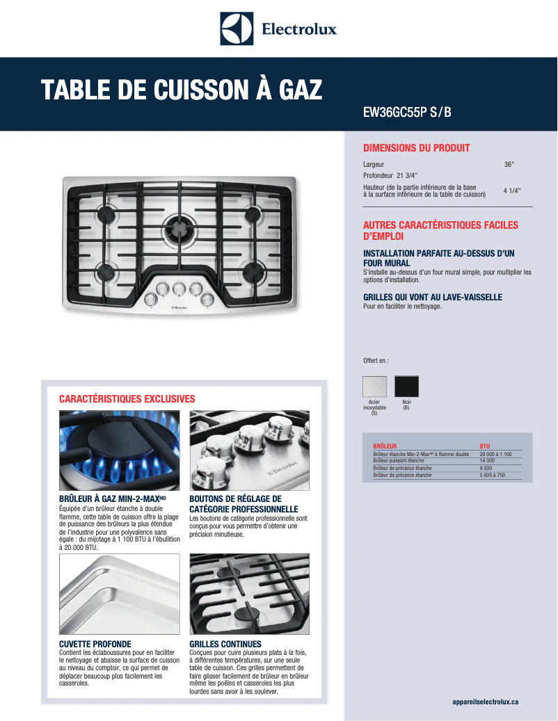 Page 1 of the manual Technical Sheet Electrolux EW36GC55PS