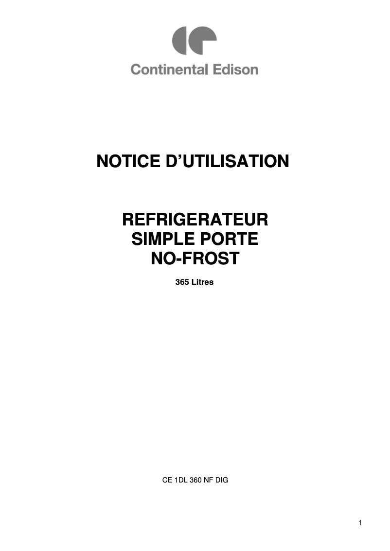 First page image of the manual for CE1DL365NFDIG