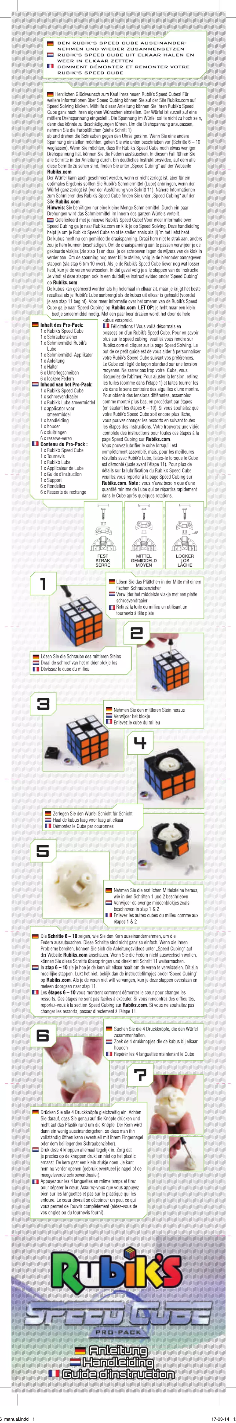 First page image of the manual for Rubik's Speed Cube Pro Set