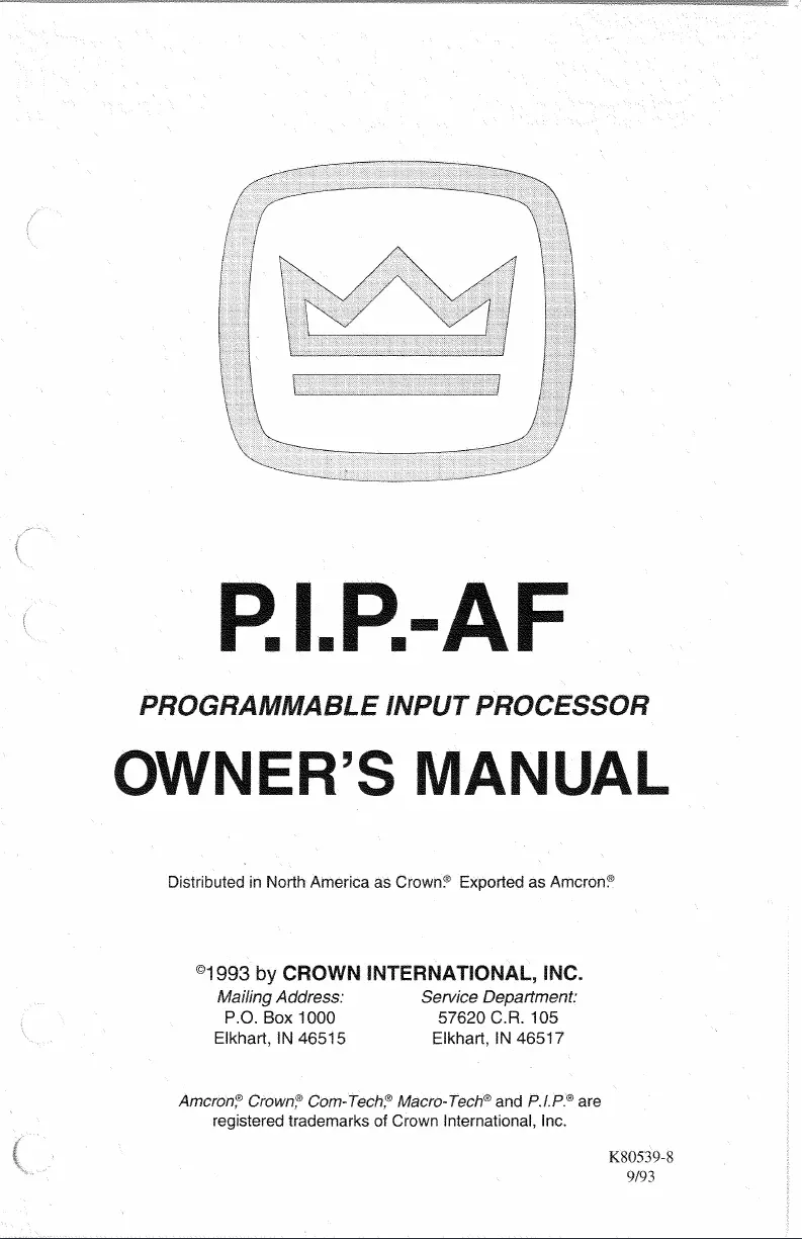 Page 1 of the manual User Manual Crown P.I.P.-AF