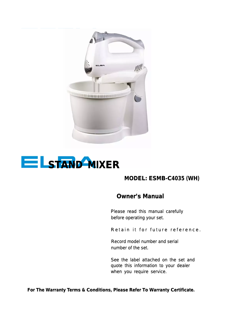 First page image of the manual for ESMB-C4035(WH)