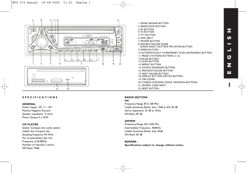 First page image of the manual for MCD270