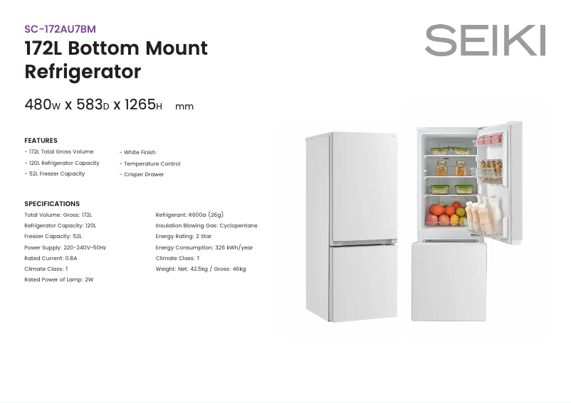 Page 1 of the manual Technical Sheet Seiki SC-172AU7BM