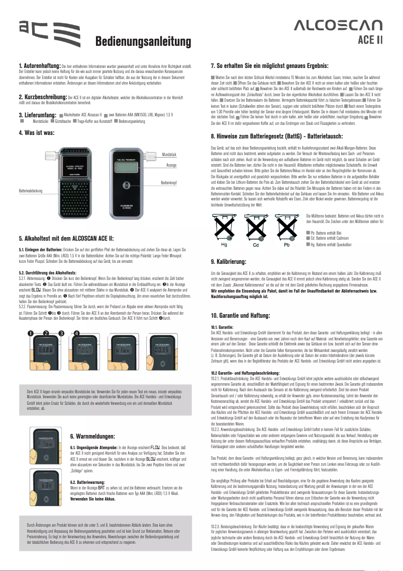 Page 1 of the manual User Manual ACE II