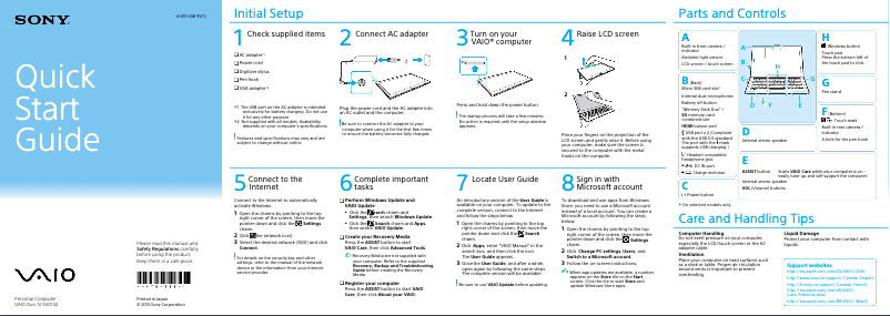 First page image of the manual for Vaio Duo 13 SVD1321APXB
