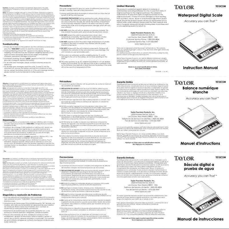 Page 1 de la notice Manuel utilisateur Taylor TE10CSW