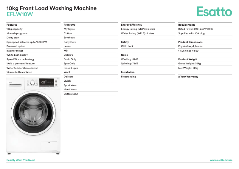 Page 1 of the manual Technical Sheet Esatto EFLW10W