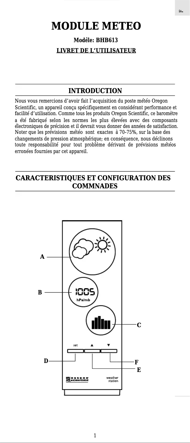 Page 1 of the manual User Manual Oregon Scientific BHB613