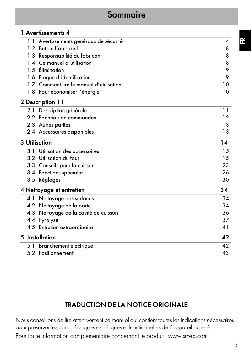 Page 1 of the manual User Manual Smeg SFP64CX1