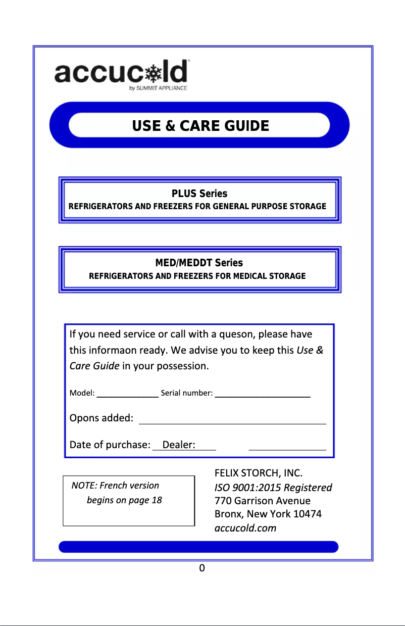 Page 1 of the manual Instruction Manual Accucold VT65