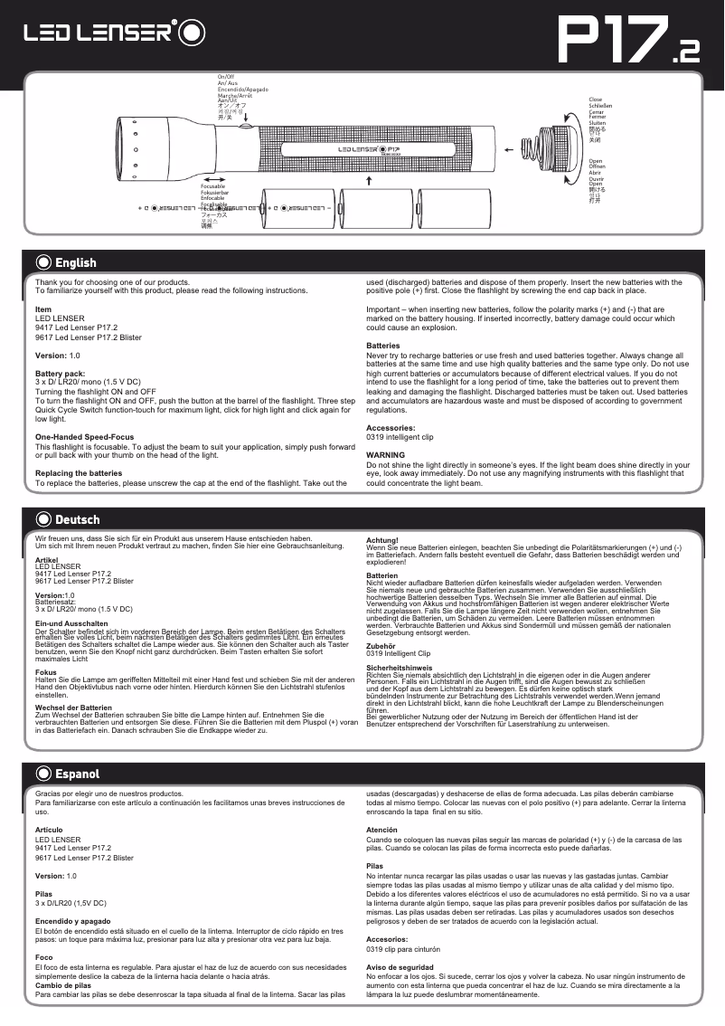 Page 1 of the manual User Manual Ledlenser P17.2