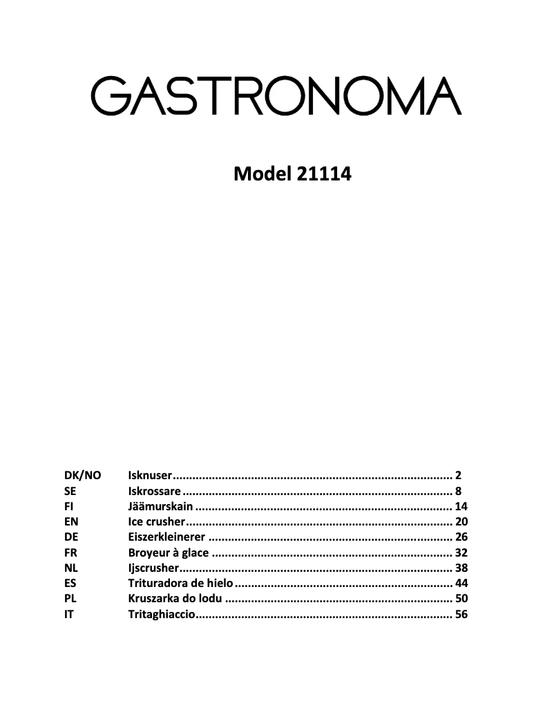 Page 1 de la notice Manuel utilisateur Gastronoma 21114