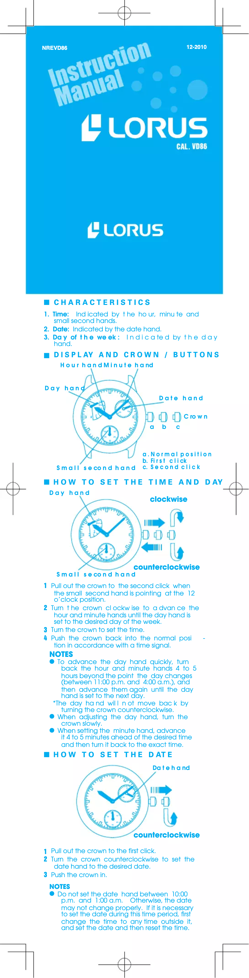 Page 1 of the manual User Manual Lorus VD86