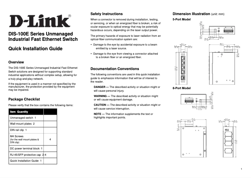 Page 1 of the manual Installation Guide D-Link DIS-100G-6S