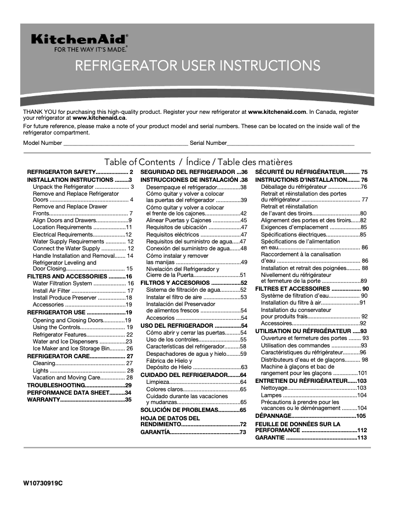 First page image of the manual for KRMF606ESS