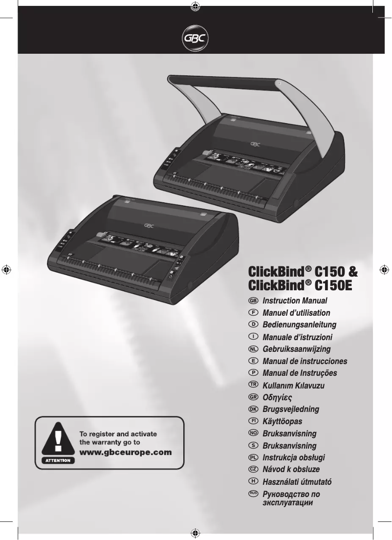 First page image of the manual for ClickBind C150E