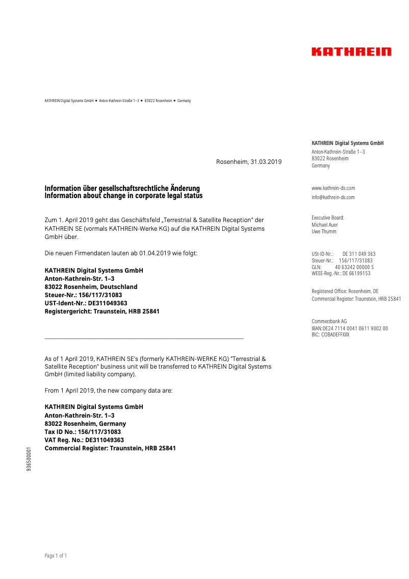 Page 1 of the manual User Manual Kathrein ESM 32