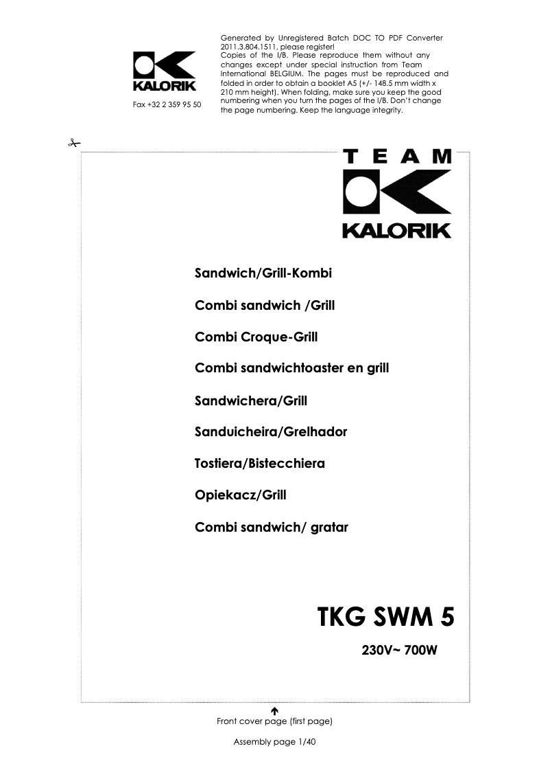 Page 1 of the manual User Manual Kalorik TKG SWM 5