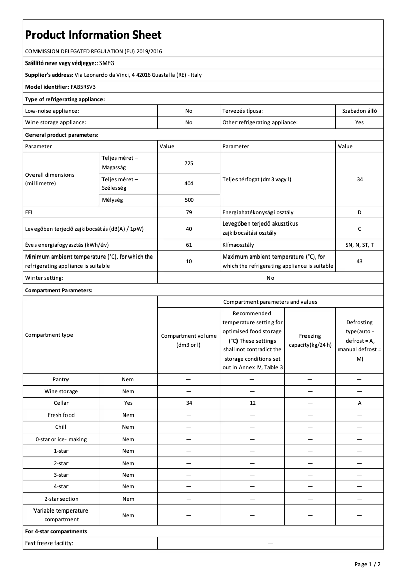 First page image of the manual for FAB5RSV3