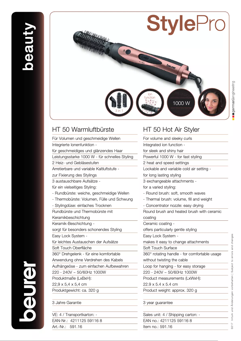 Page 1 of the manual Technical Sheet Beurer HT 50