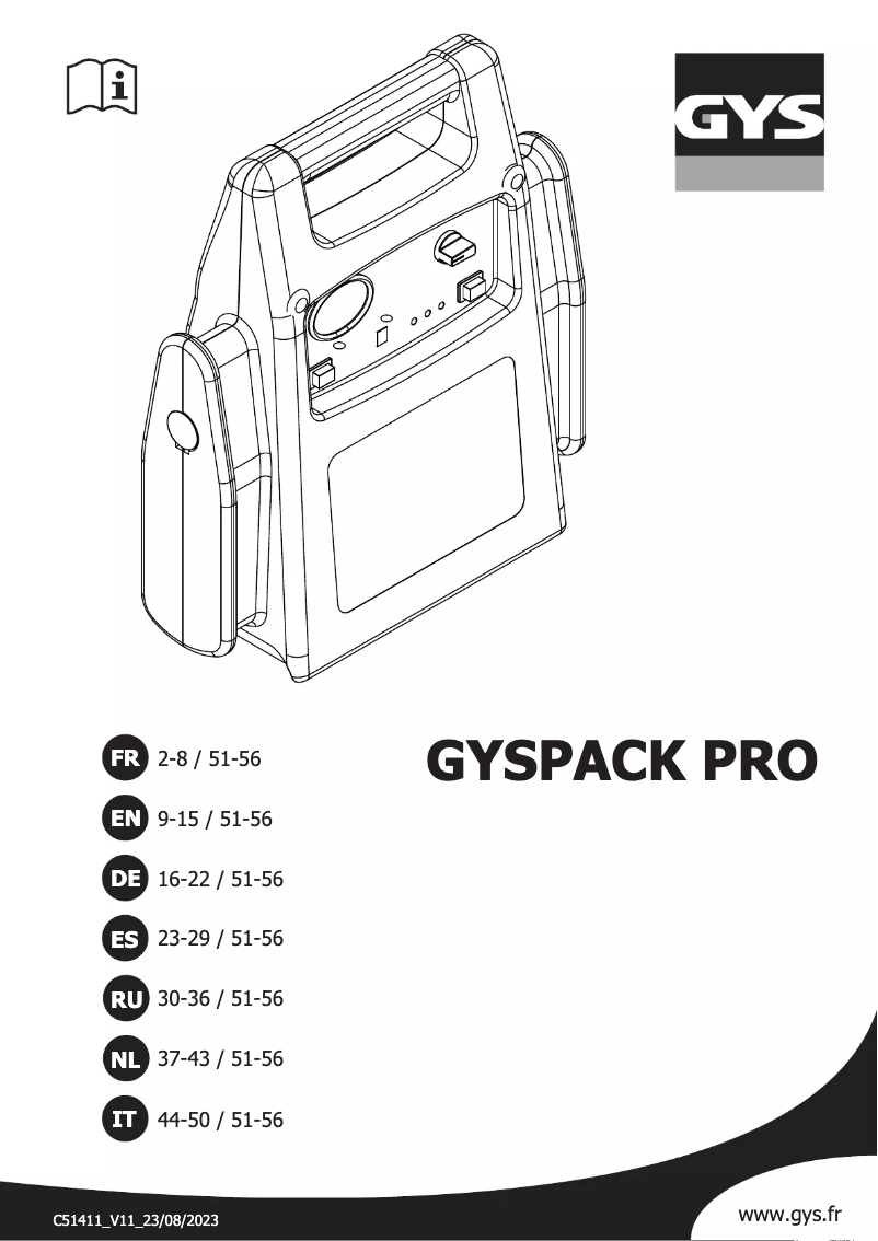 First page image of the manual for Gyspack PRO