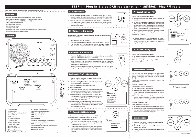 First page image of the manual for PLAY 20