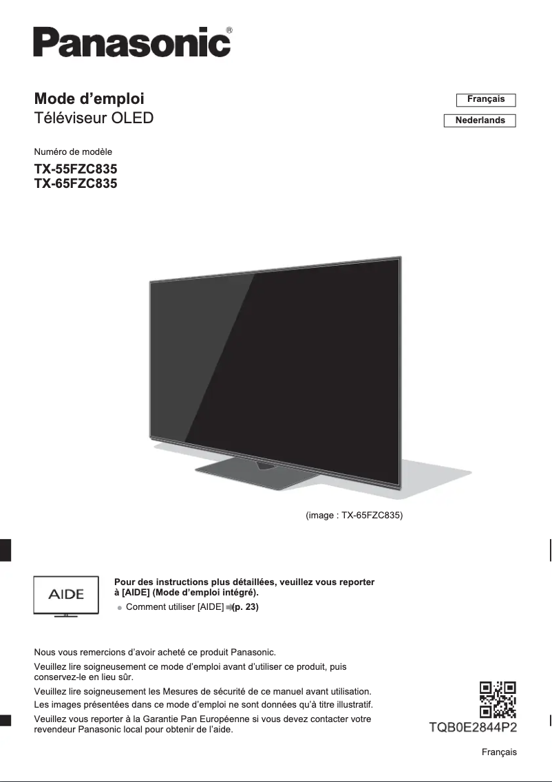 First page image of the manual for TX-65FZC835
