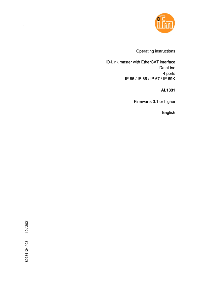 Page 1 of the manual User Manual IFM AL1331