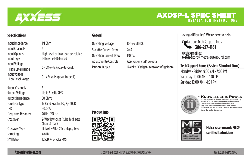 First page image of the manual for AXDSPL-SP