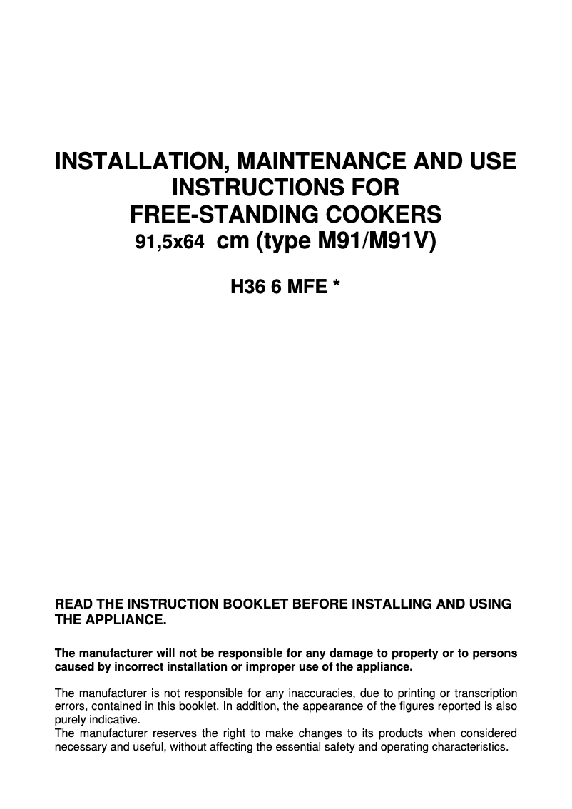 First page image of the manual for H36 6 MFE VI