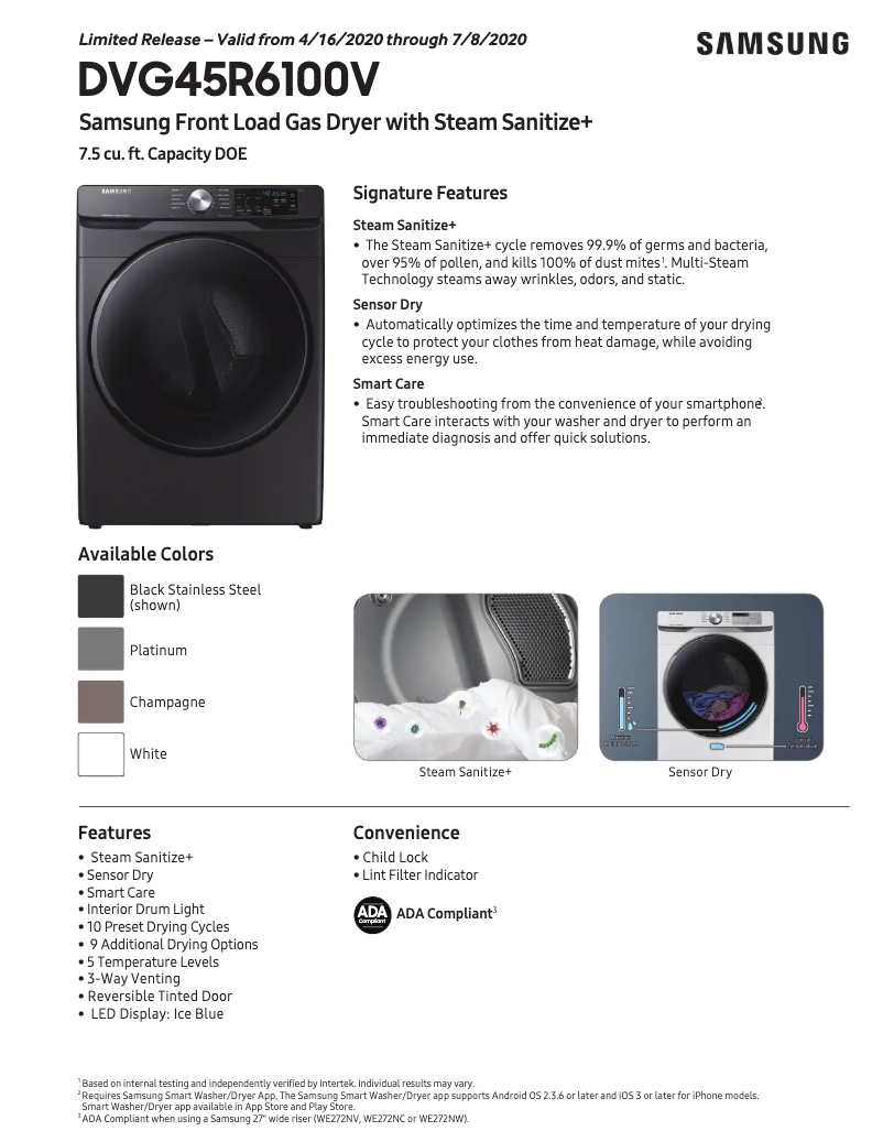 Page 1 of the manual Technical Sheet Samsung DVG45R6100V/A3