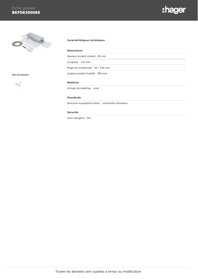 First page image of the manual for BKFDE300065