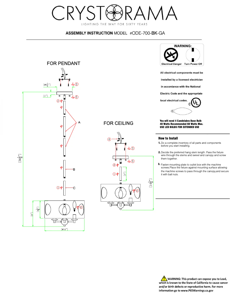 Page 1 of the manual User Manual Crystorama Odelle ODE-700-BK-GA