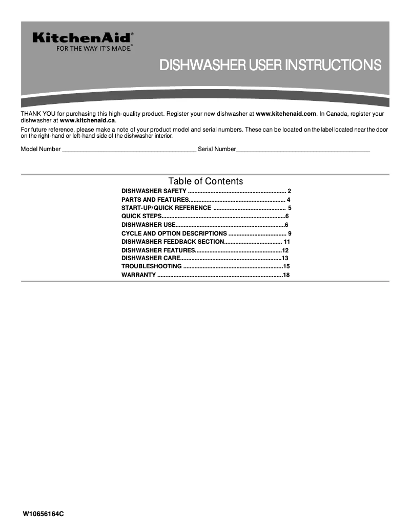 Page 1 of the manual Use and Maintenance Manual KitchenAid Architect KDTM354DSS