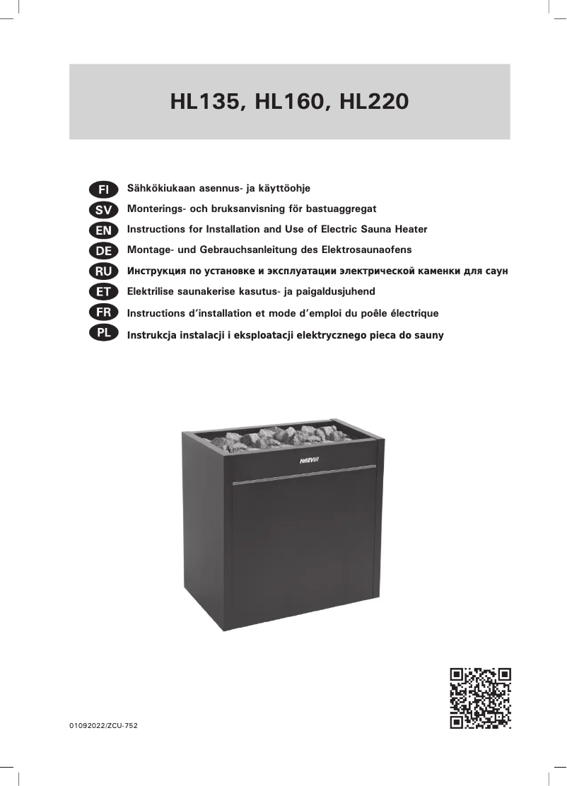 Page 1 of the manual User Manual Harvia Virta Pro HL220 HLS220400