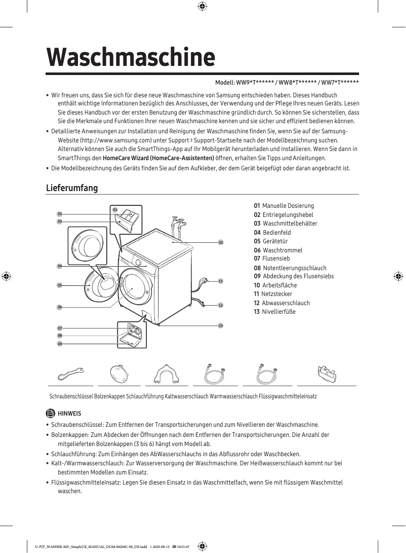 Page 1 of the manual User Manual Samsung WW90T684ALE
