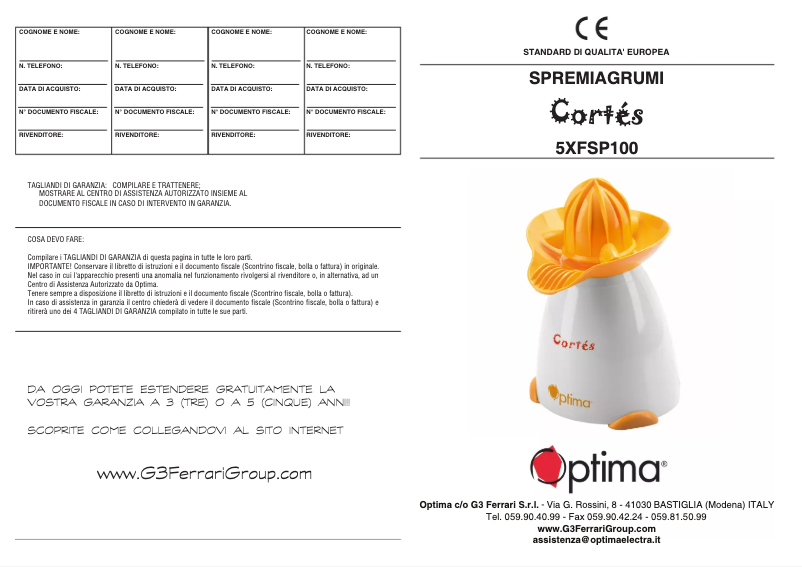 Page 1 of the manual User Manual Optima Cortes