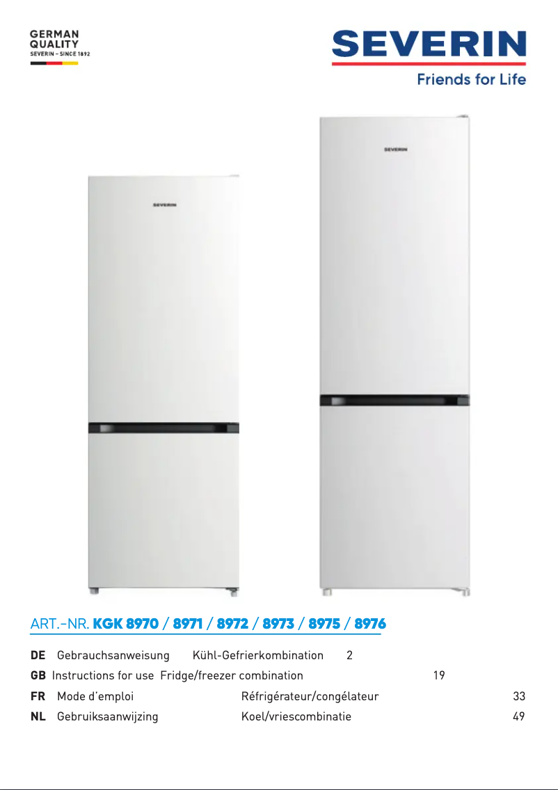 First page image of the manual for KGK 8973