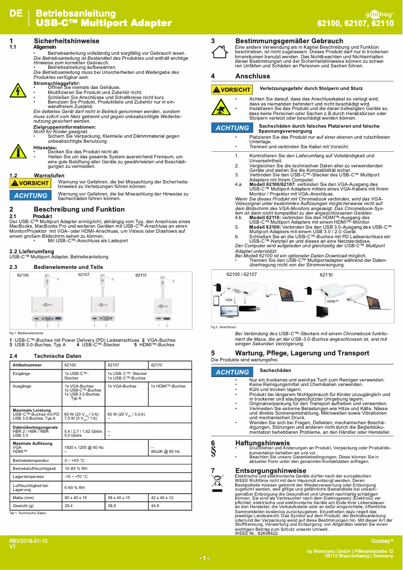 Page 1 of the manual User Manual Goobay 62100